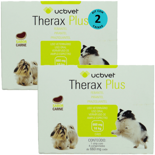 Therax Plus 660mg Com 4 comprimidos Vermífugo UCBVET Kit Com 2 Therax Plus 660mg Com 4 comprimidos Vermífugo UCBVET Kit Com 2